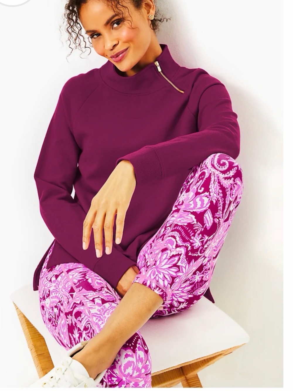Lilly Pulitzer Luxletic asymmetrical Half-Zip Mock Neck Pullover. - Picture 3 of 5